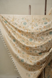 Beige Machine Embroidered Tussar Silk Saree - SRBMETSS1501