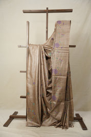 Dusty Brown Machine Embroidered Tussar Silk Saree - SRDBETSS1486