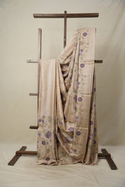 Dusty Cream Machine Embroidered Tussar Silk Saree - SRDCETSS1487