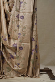 Dusty Cream Machine Embroidered Tussar Silk Saree - SRDCETSS1487