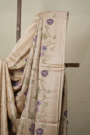 Dusty Cream Machine Embroidered Tussar Silk Saree - SRDCETSS1487