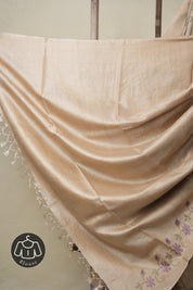 Dusty Cream Machine Embroidered Tussar Silk Saree - SRDCETSS1487