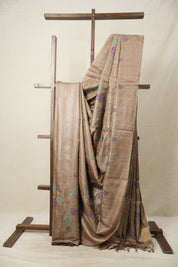 Copper Machine Embroidered Tussar Silk Saree - SRCETSS1491