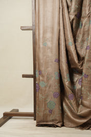 Copper Machine Embroidered Tussar Silk Saree - SRCETSS1491