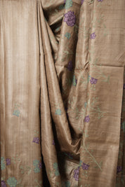 Copper Machine Embroidered Tussar Silk Saree - SRCETSS1491