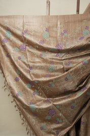 Copper Machine Embroidered Tussar Silk Saree - SRCETSS1491