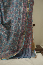 Blue Kota Doria Saree - SRBKDS307
