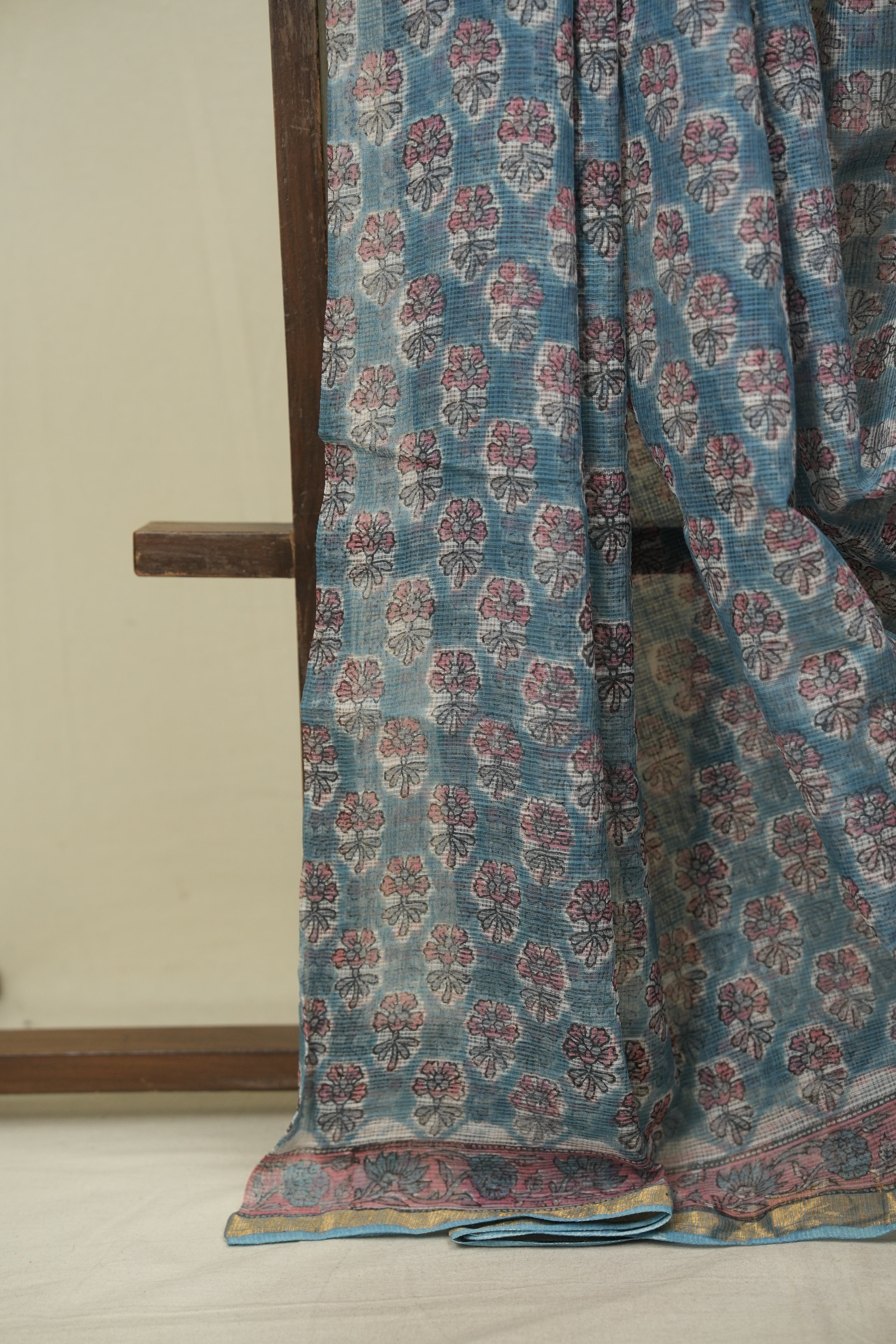 Blue Kota Doria Saree - SRBKDS307
