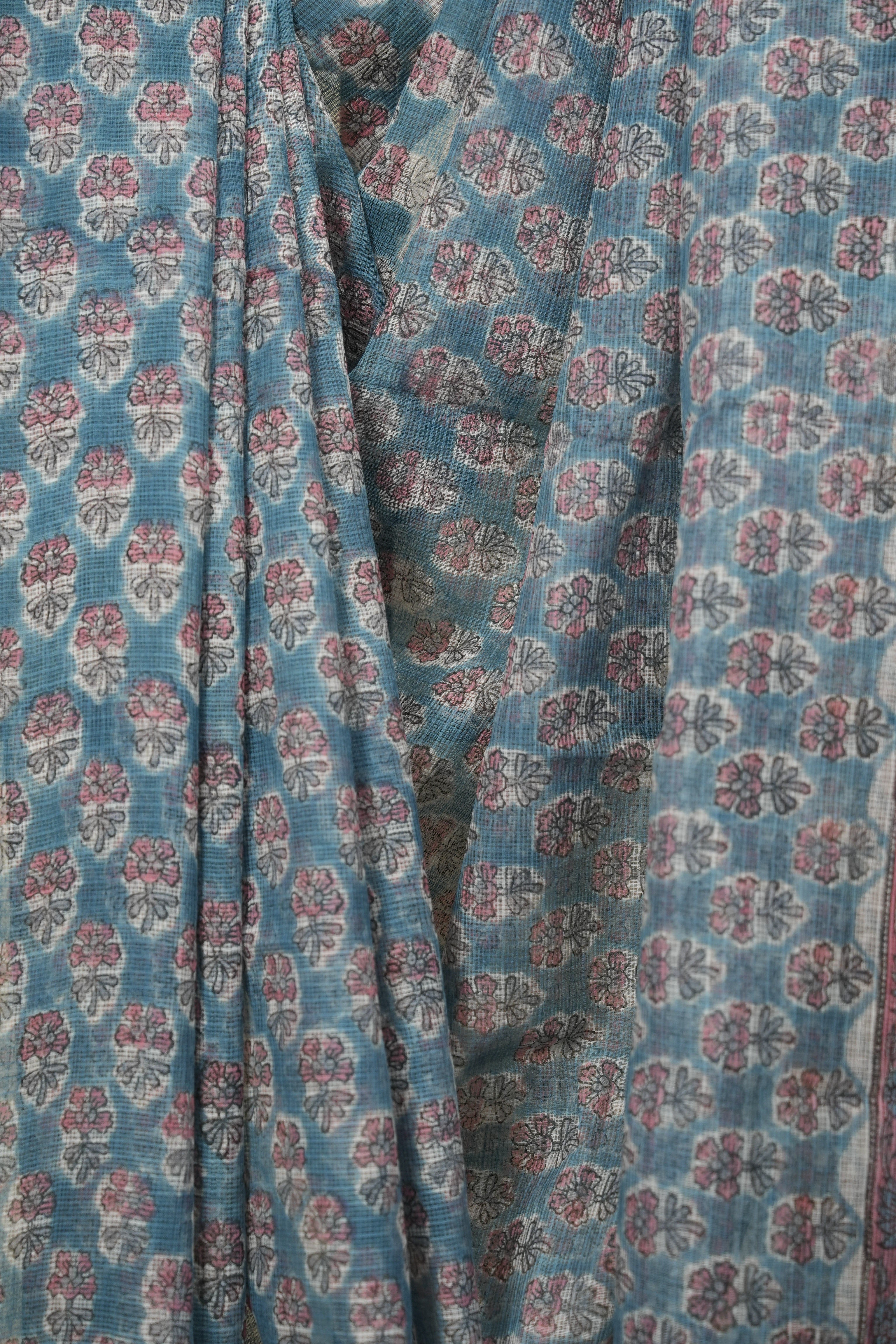 Blue Kota Doria Saree - SRBKDS307