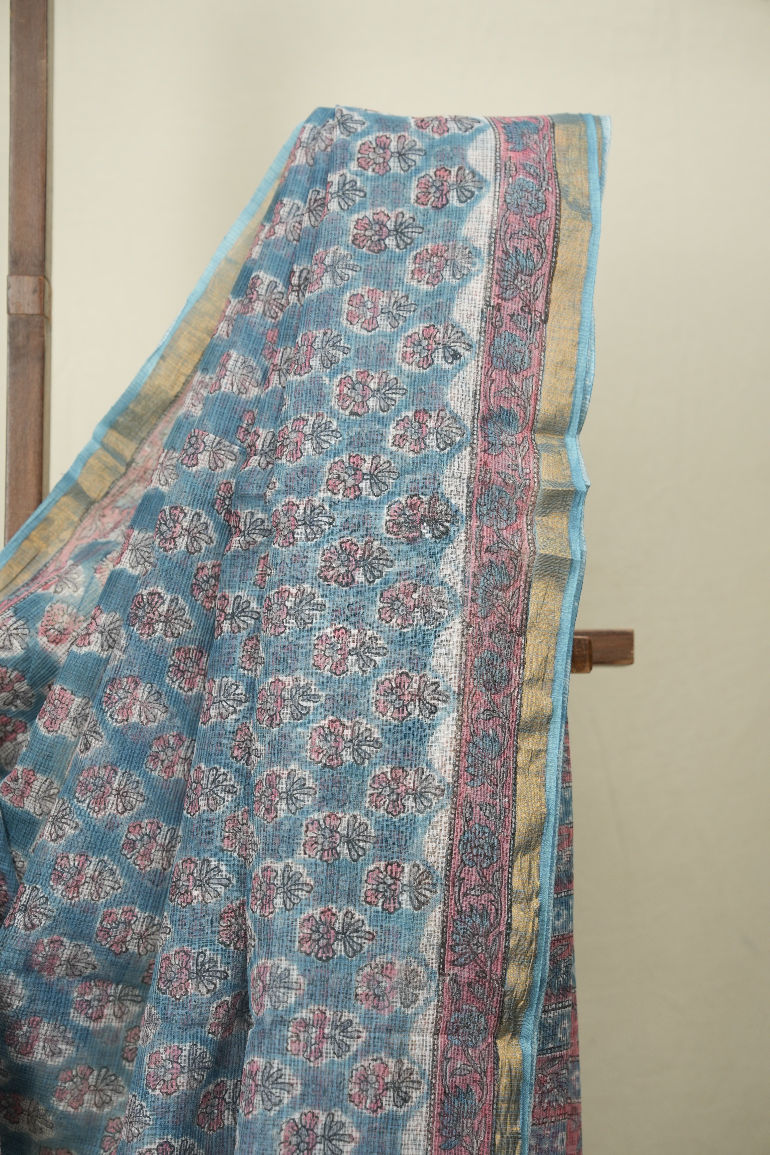 Blue Kota Doria Saree - SRBKDS307