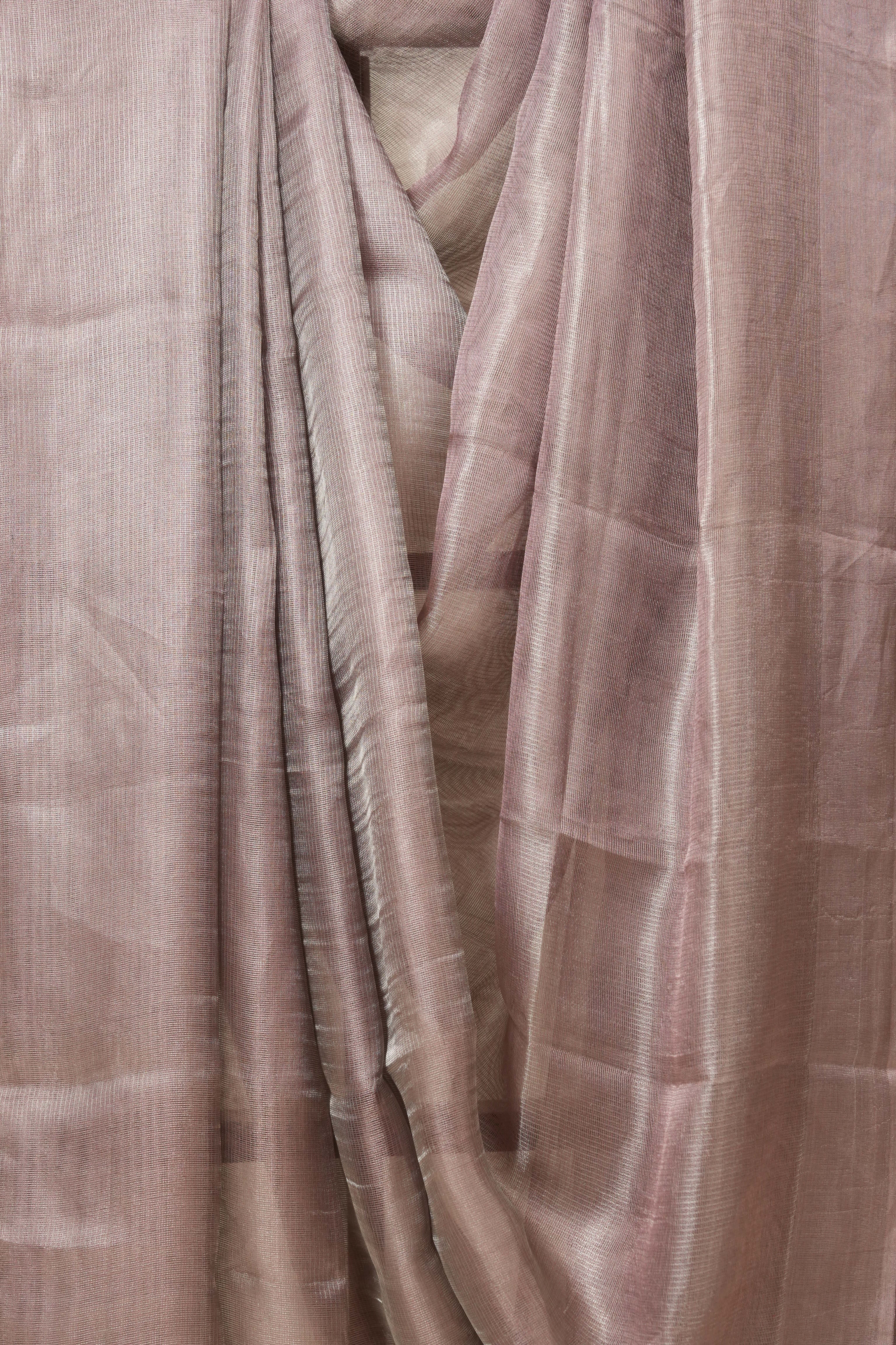 Pink Silver Tissue Tussar Silk Saree - SRPSTTSS481