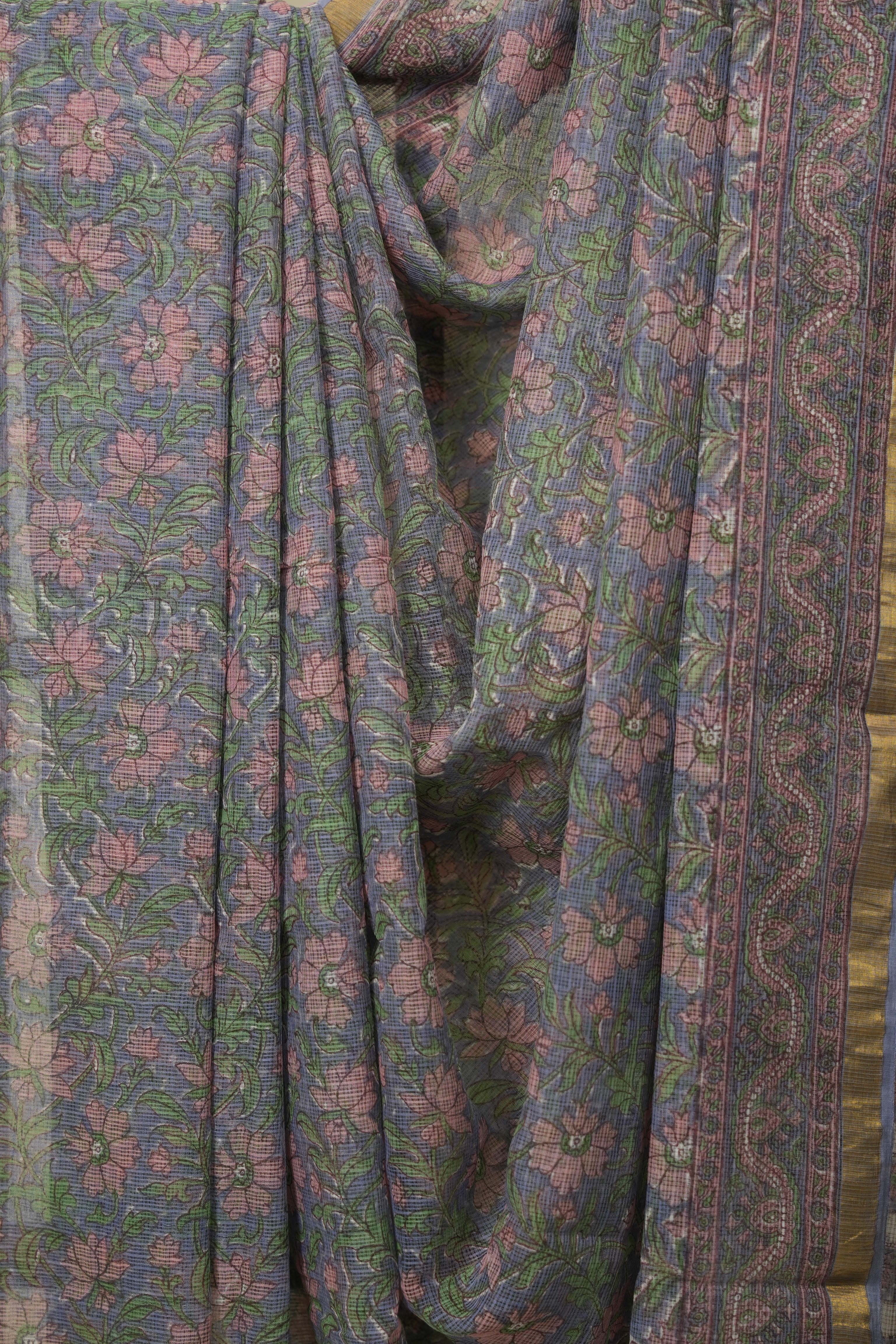 Grey HBP Kota Doria Saree - SRGKDS275