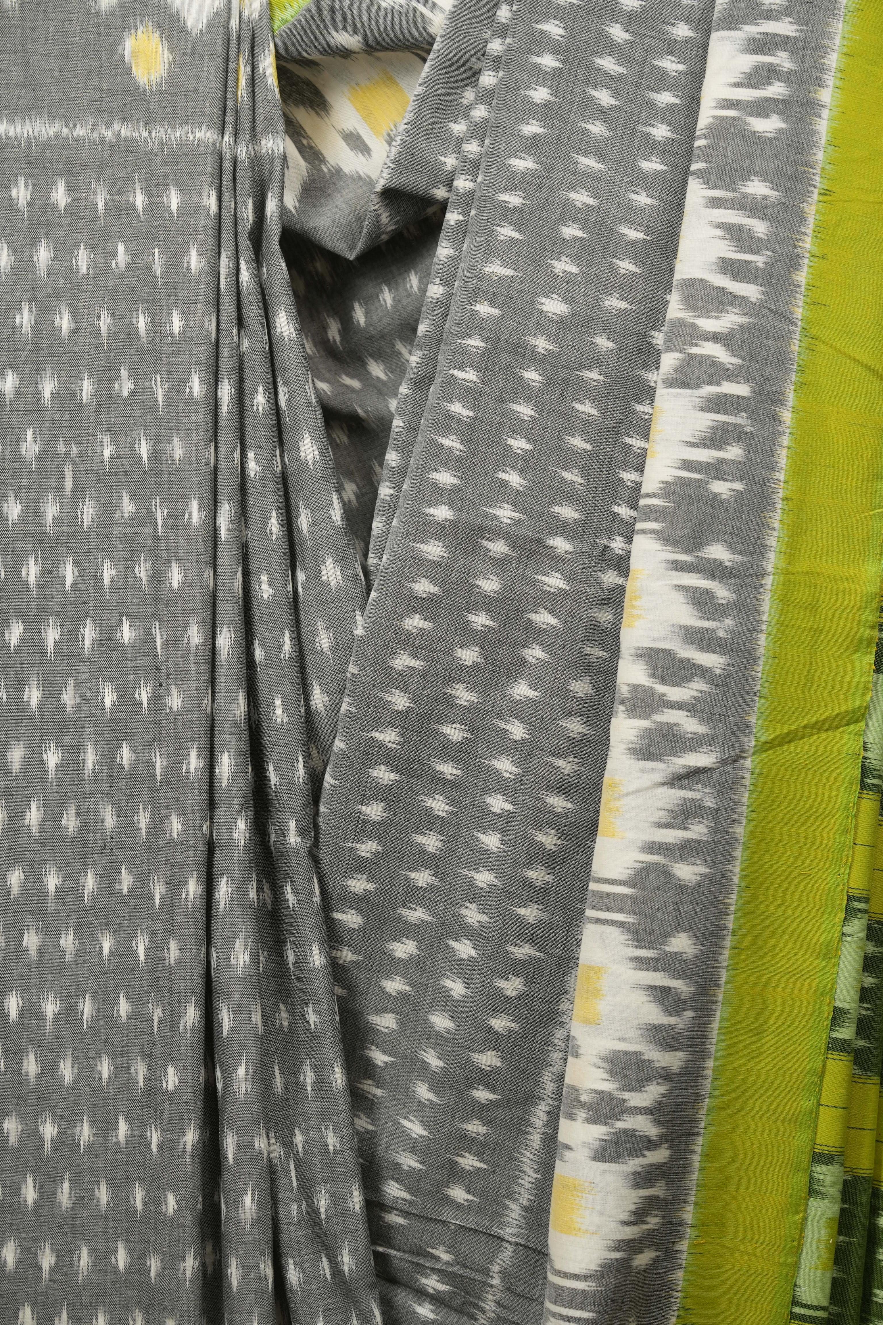 Grey Pochampalli Cotton Ikat Saree - SRGPCIS748