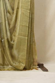 Mustard Silver Tissue Tussar Silk Saree - SRMSTTSS478