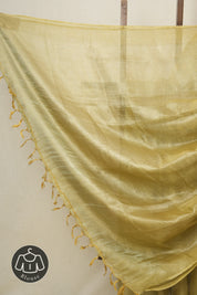 Mustard Silver Tissue Tussar Silk Saree - SRMSTTSS478