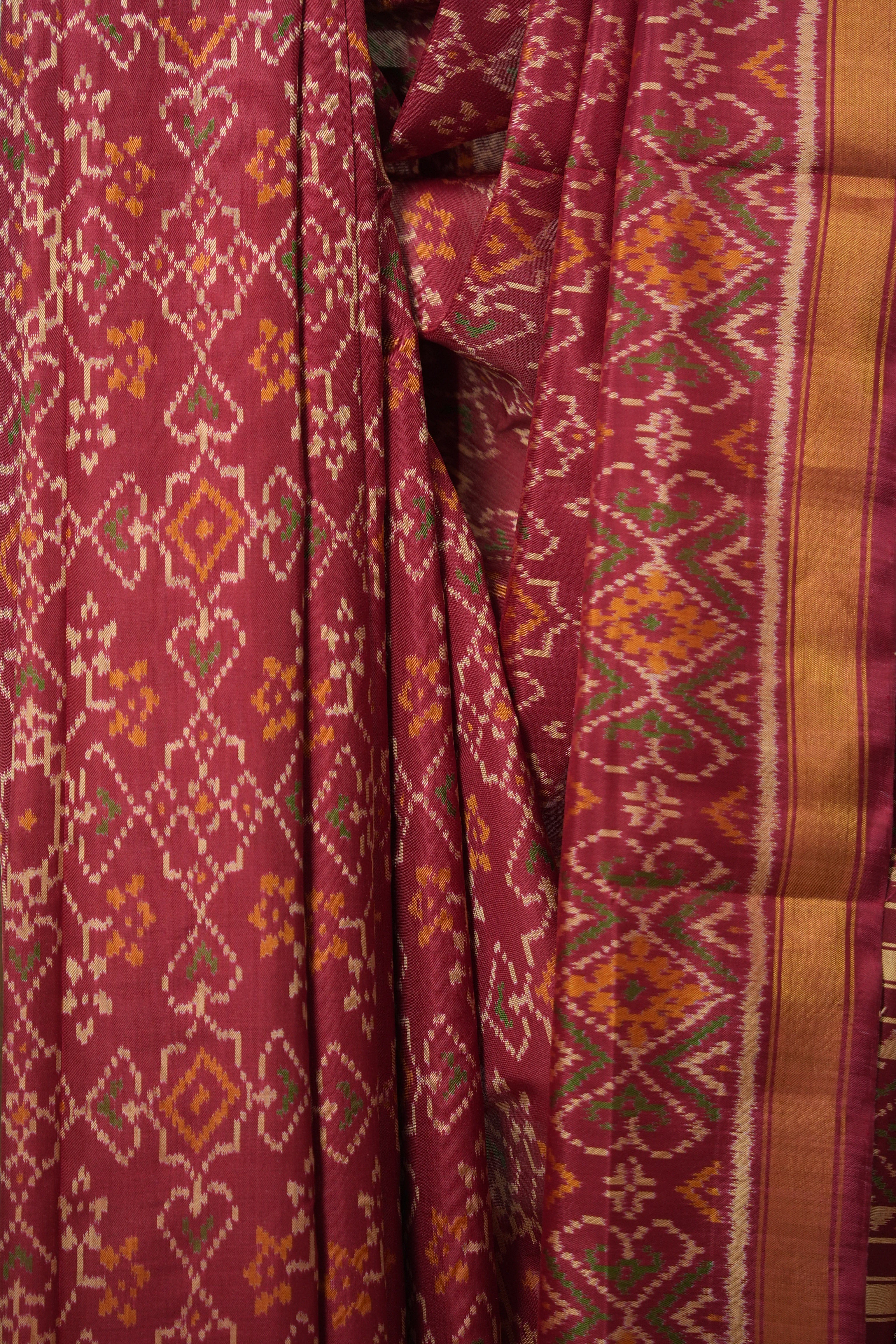 Dark Maroon Rajkot Patola Silk Saree - SRDMRPSS515