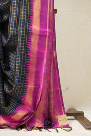 Navy Blue Raw Silk Saree - SRNBRSS951