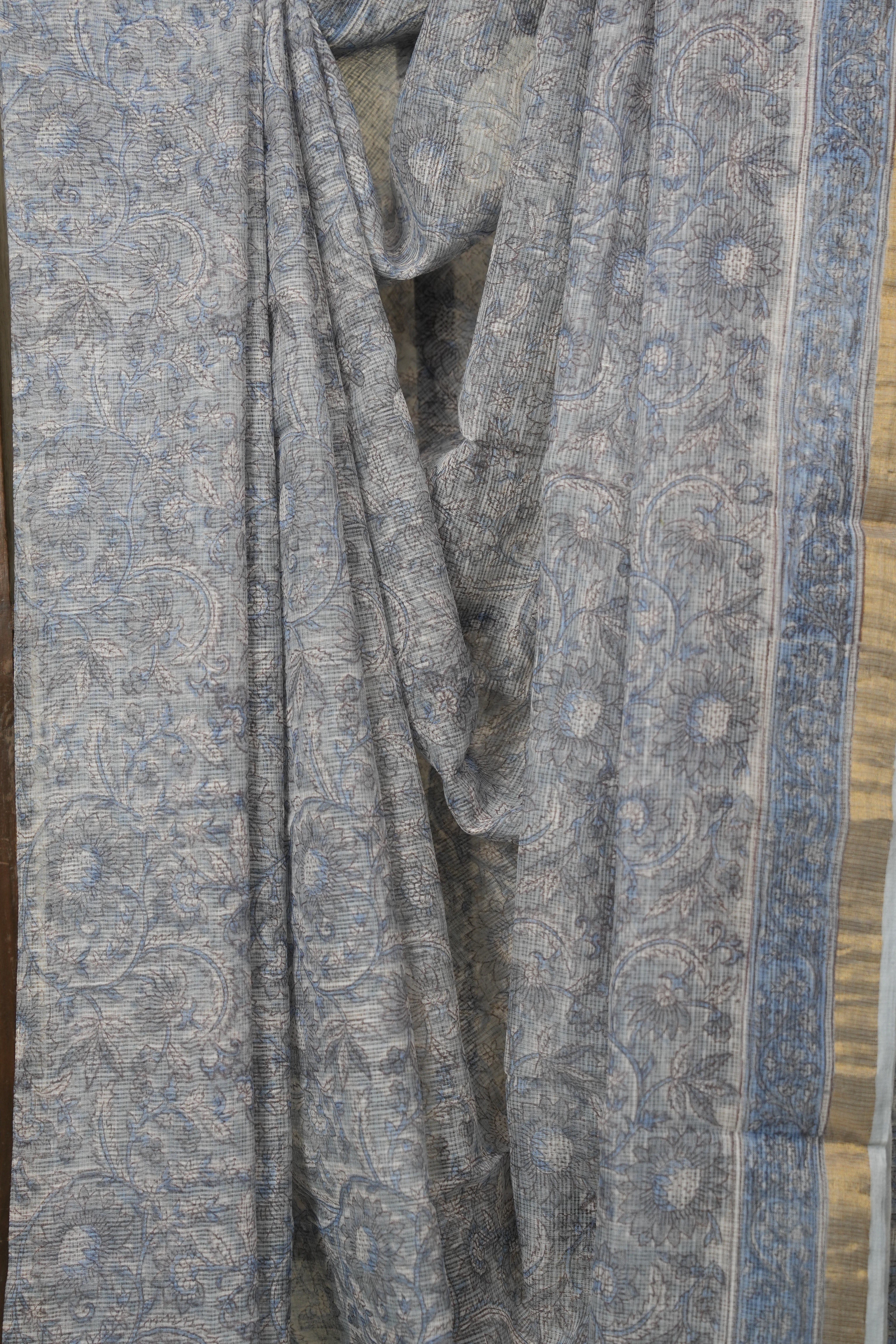 Grey HBP Kota Doria Saree - SRGKDS280