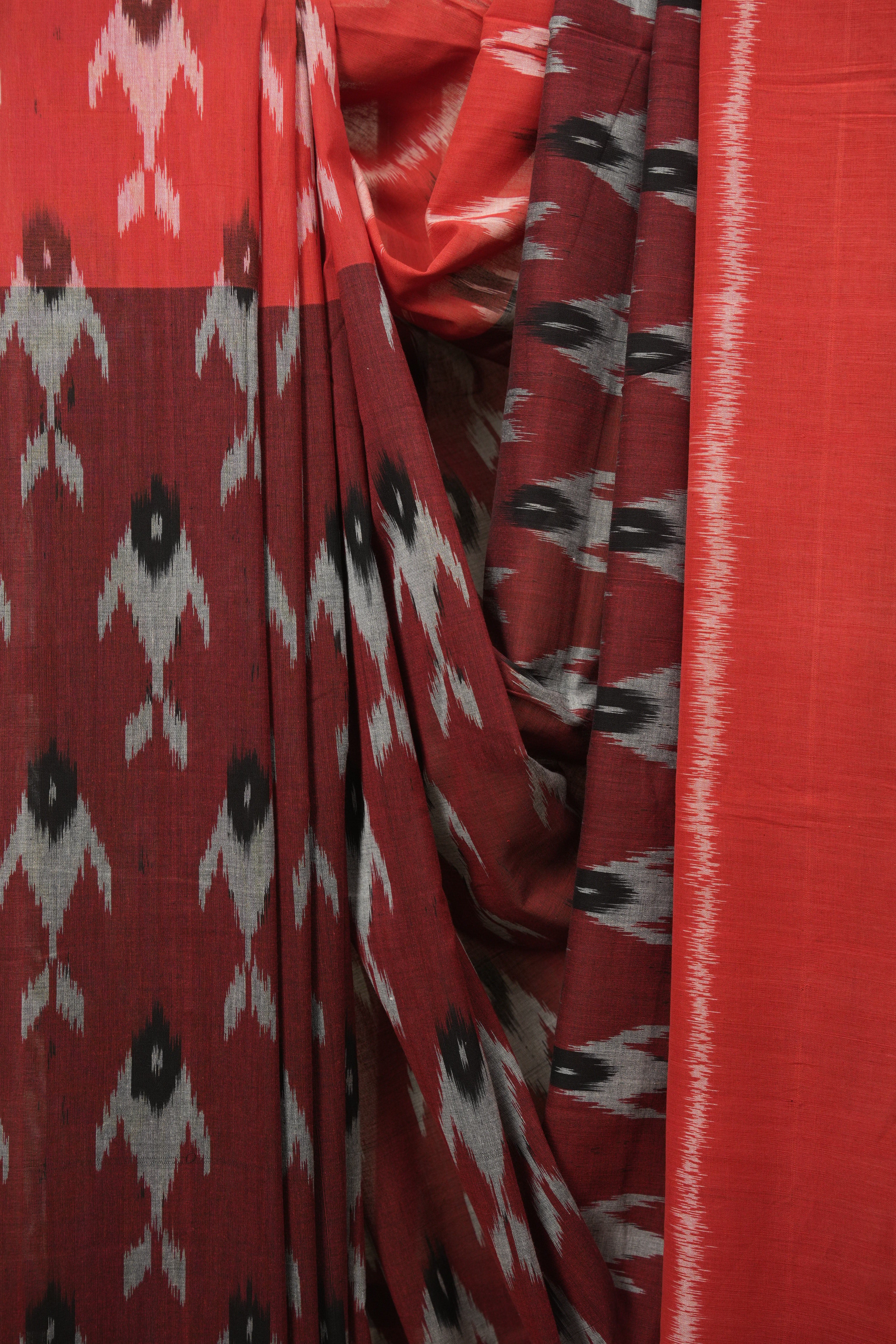 Maroon Pochampalli Cotton Ikat Saree - SRMPCIS757