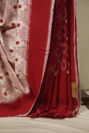 White Pochampalli Cotton Ikat Saree - SRWPCIS753