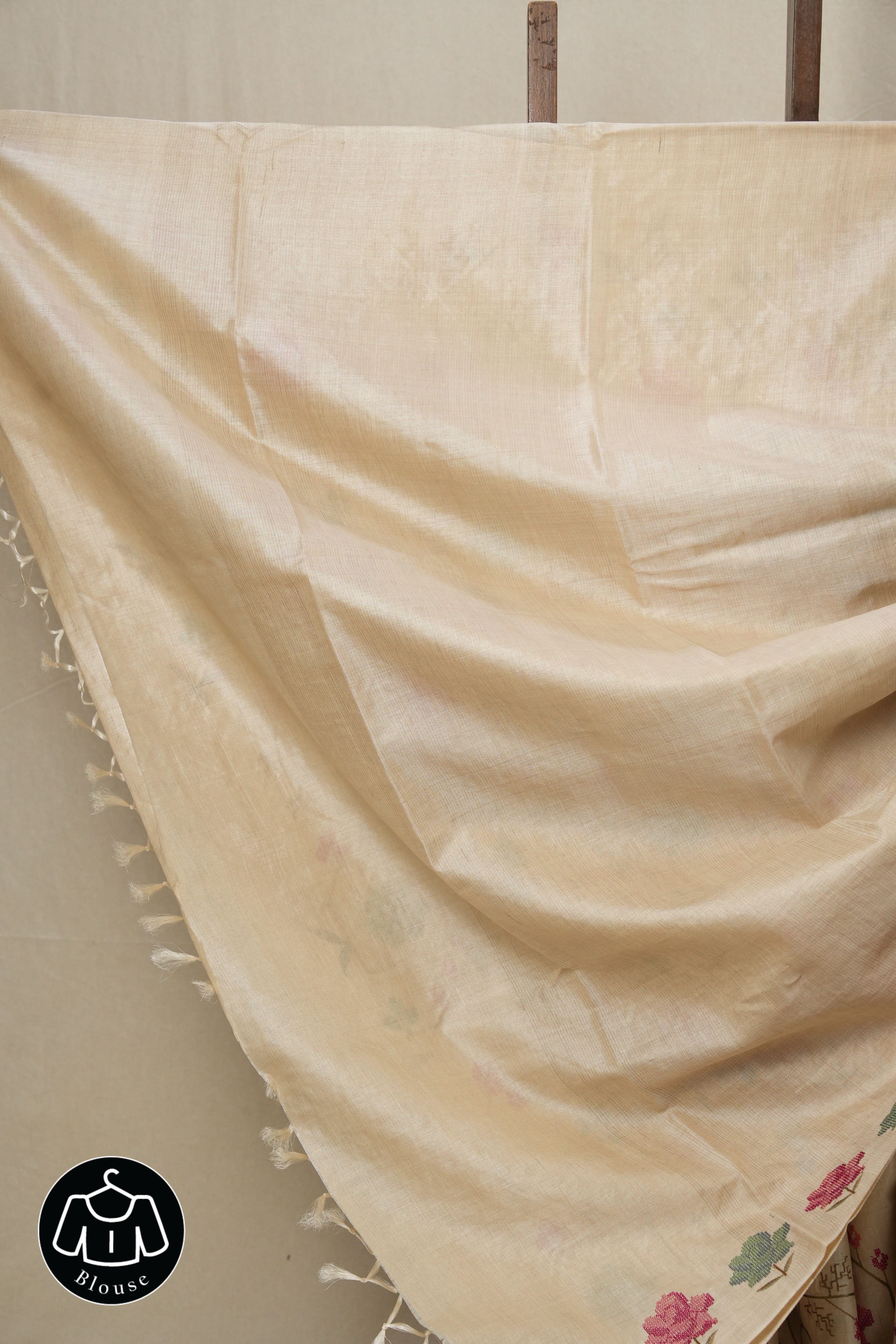 Cream Machine Embroidered Tussar Silk Saree - SRCMETSS1466