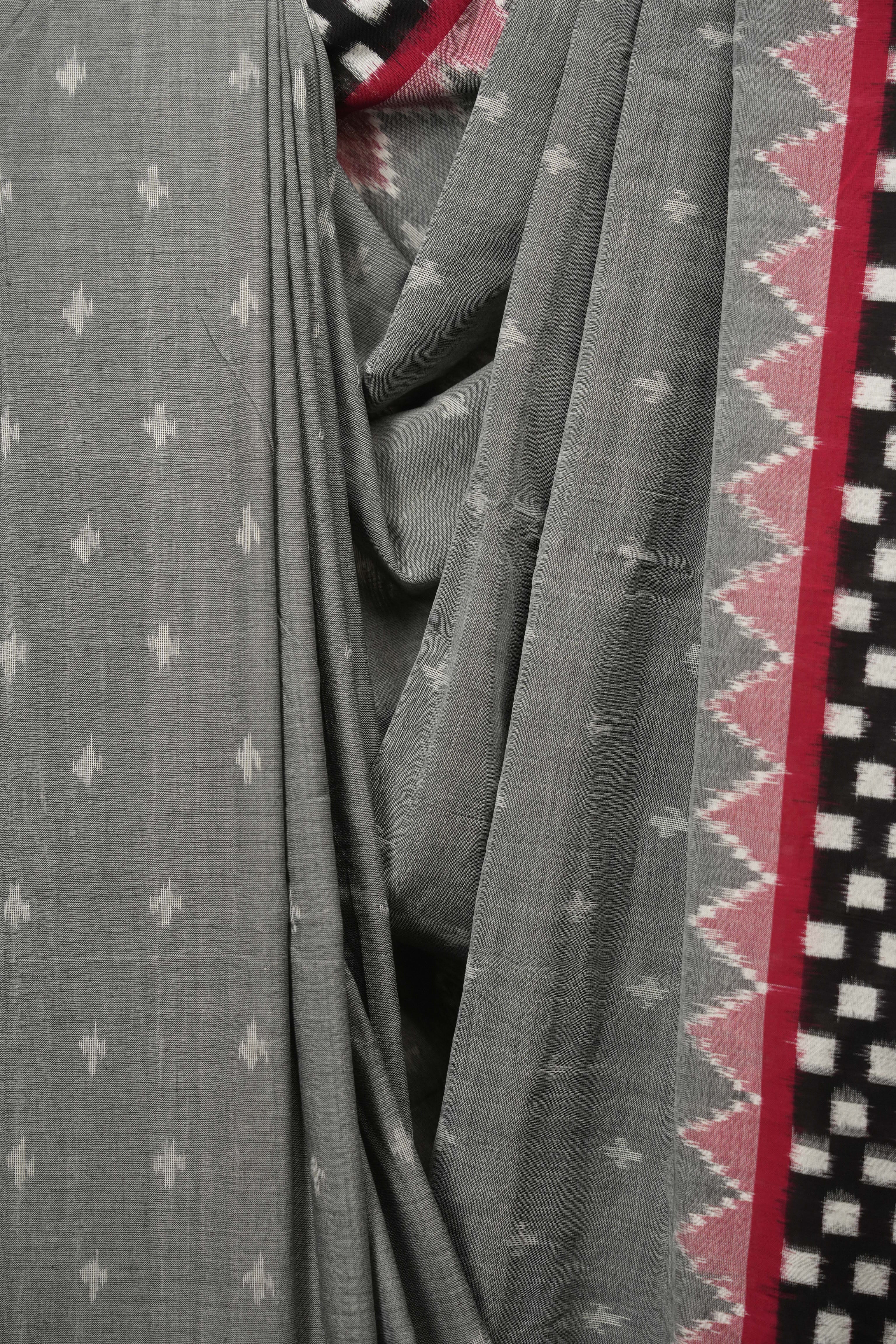 Grey Pochampalli Cotton Ikat Saree - SRGPCIS755