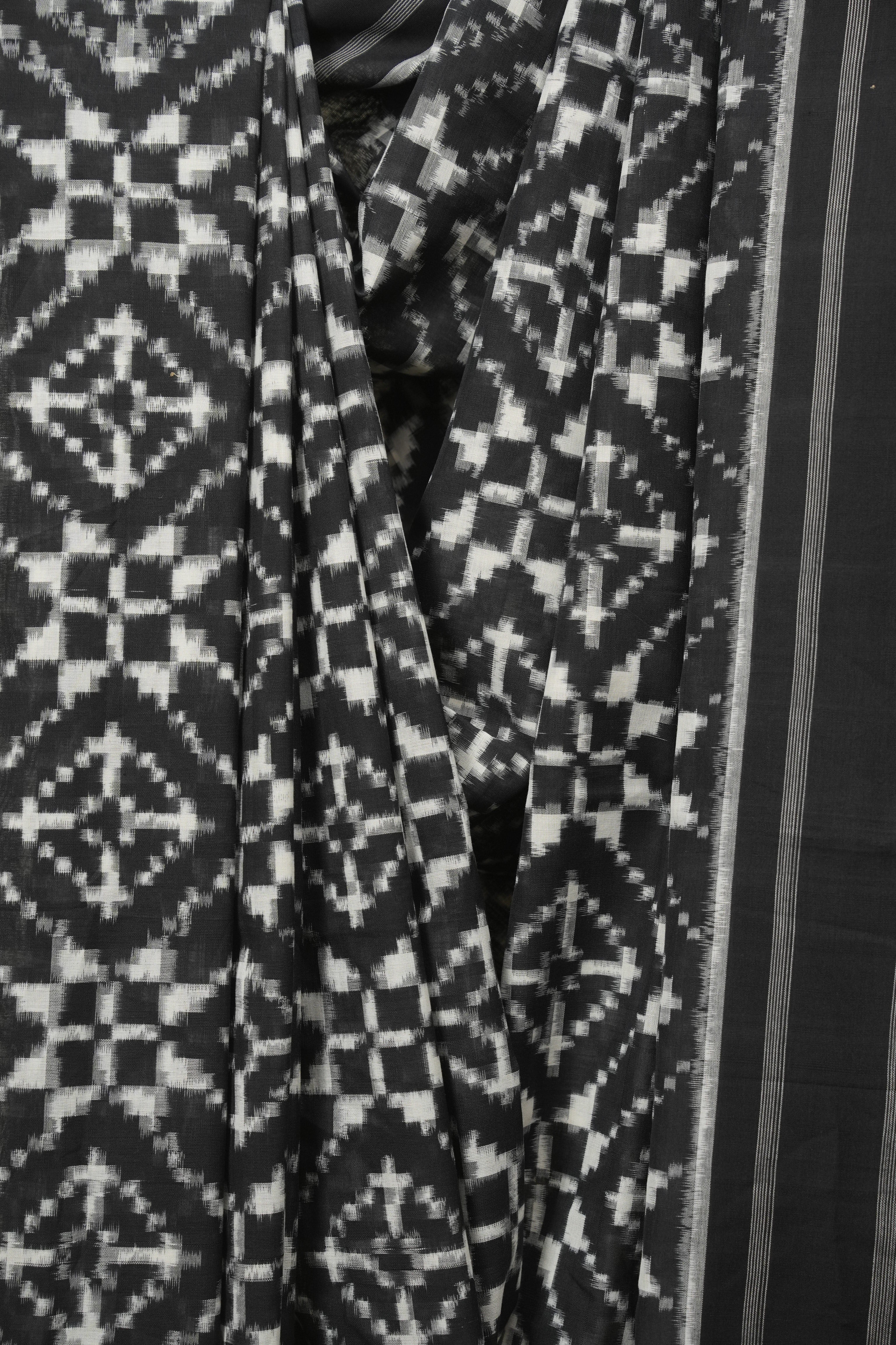 Black Pochampali Cotton Ikat Saree - SRBPCIS724