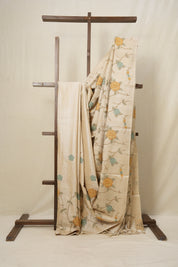 Cream Machine Embroidered Tussar Silk Saree - SRCMETSS1465