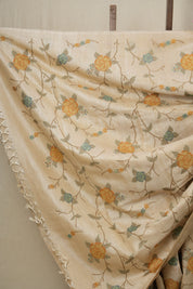 Cream Machine Embroidered Tussar Silk Saree - SRCMETSS1465