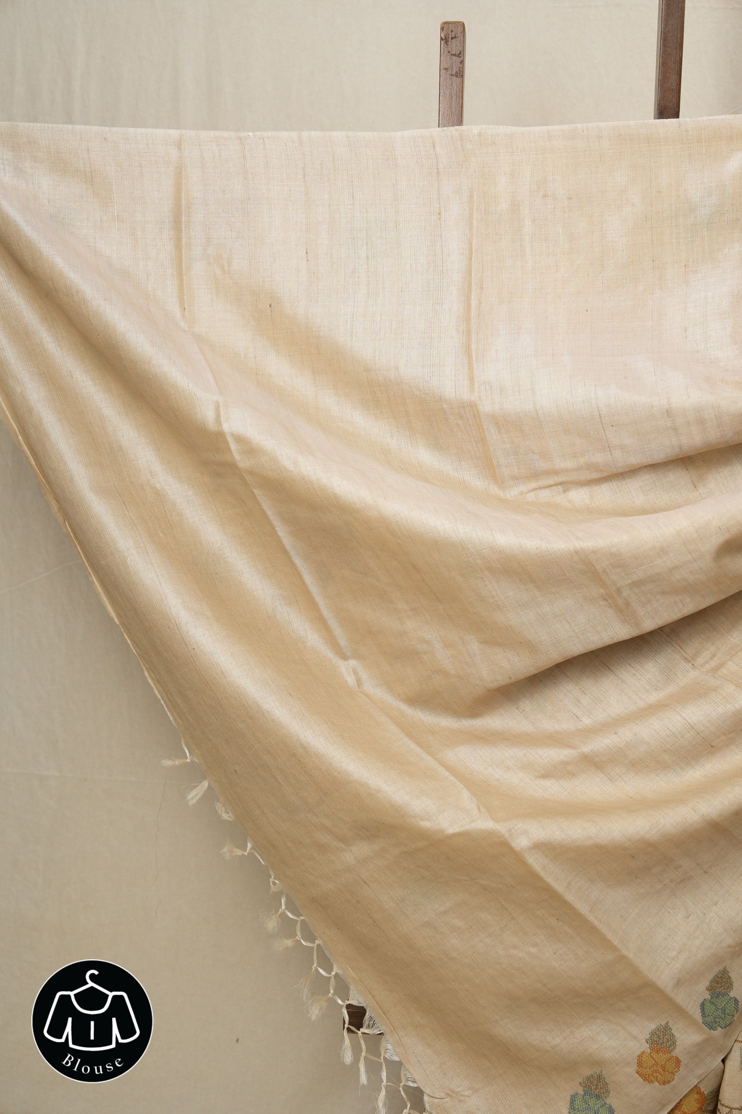 Cream Machine Embroidered Tussar Silk Saree - SRCMETSS1465