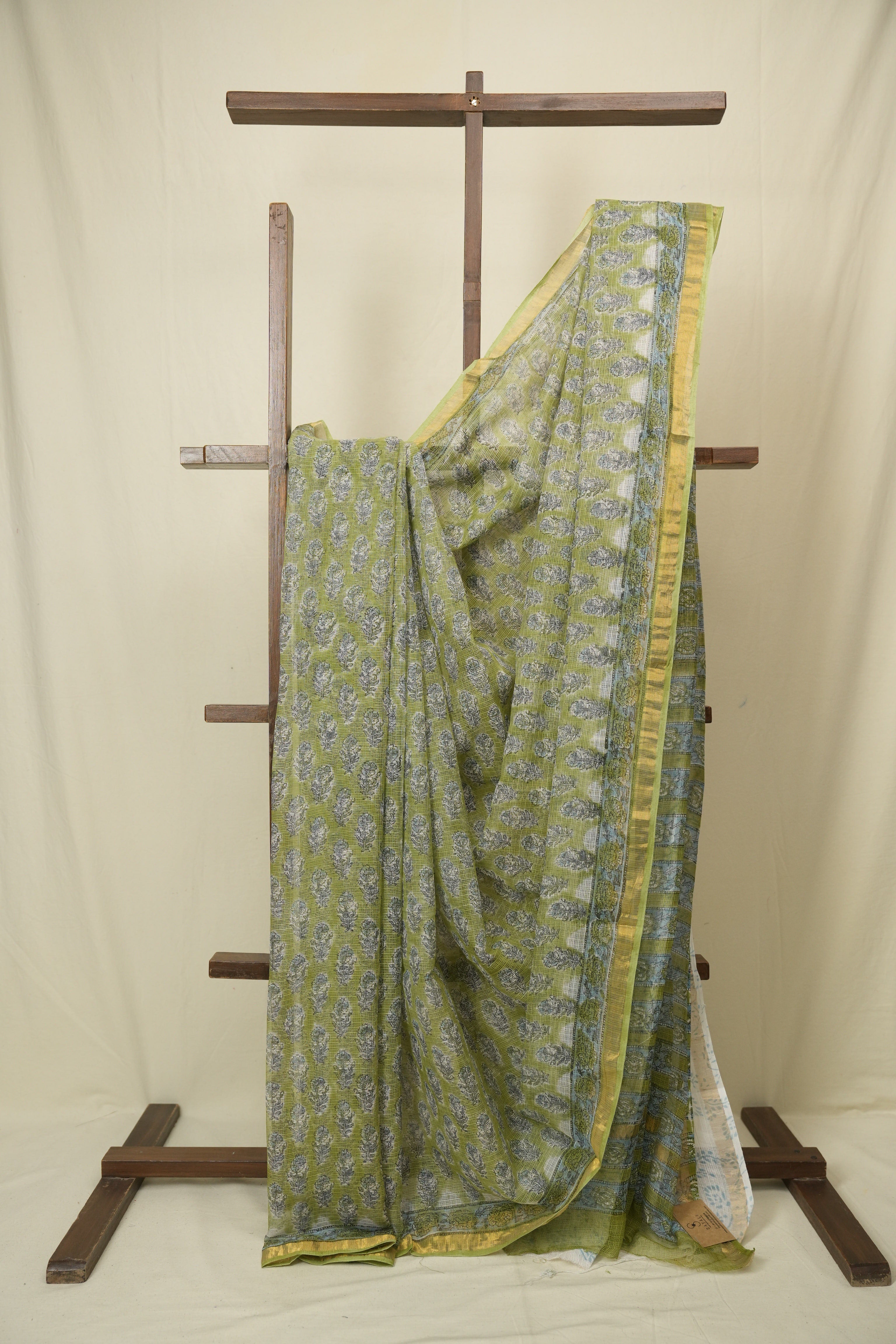 Pista Green HBP Kota Doria Saree - SRPGKDS279