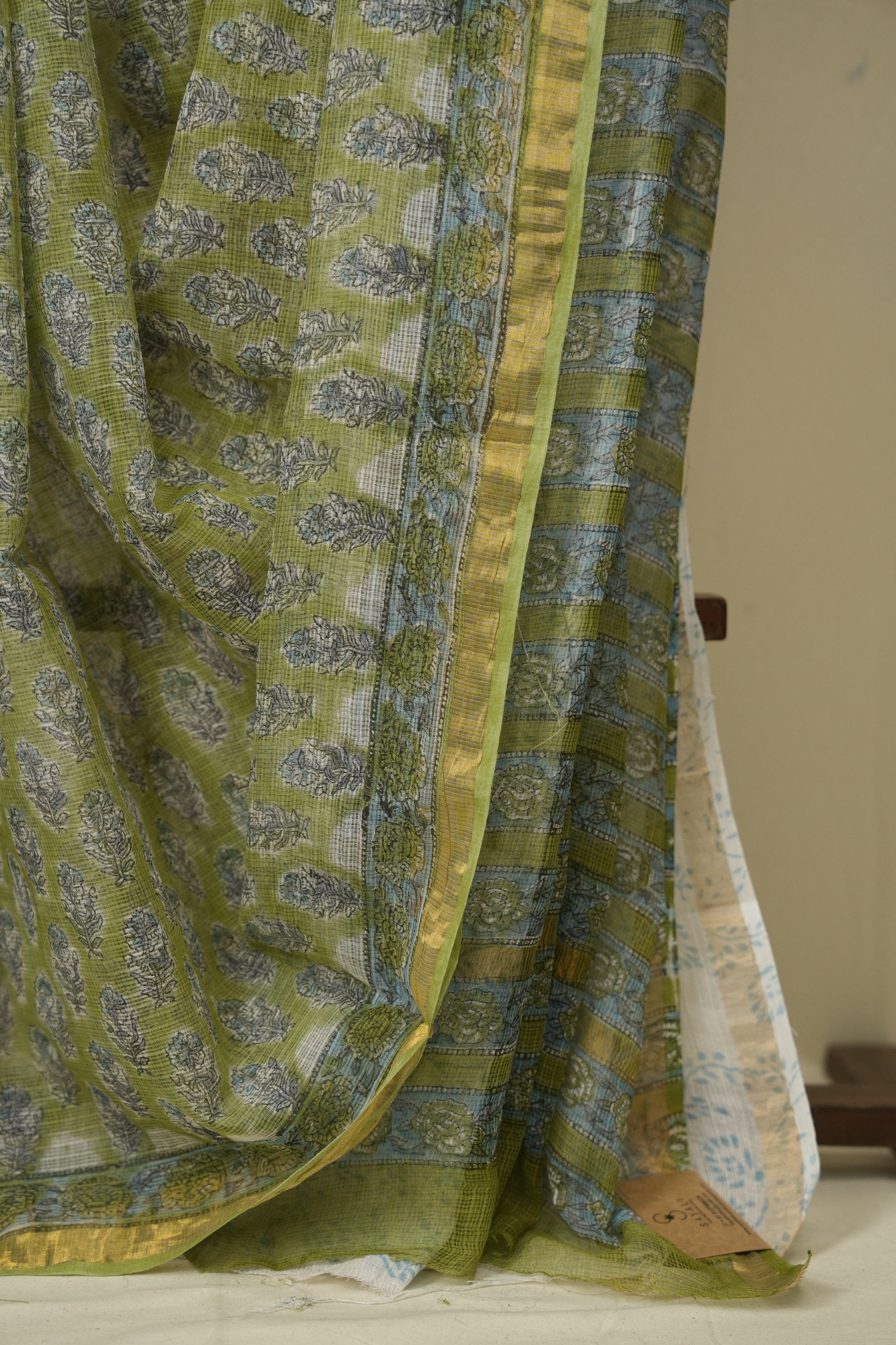 Pista Green HBP Kota Doria Saree - SRPGKDS279