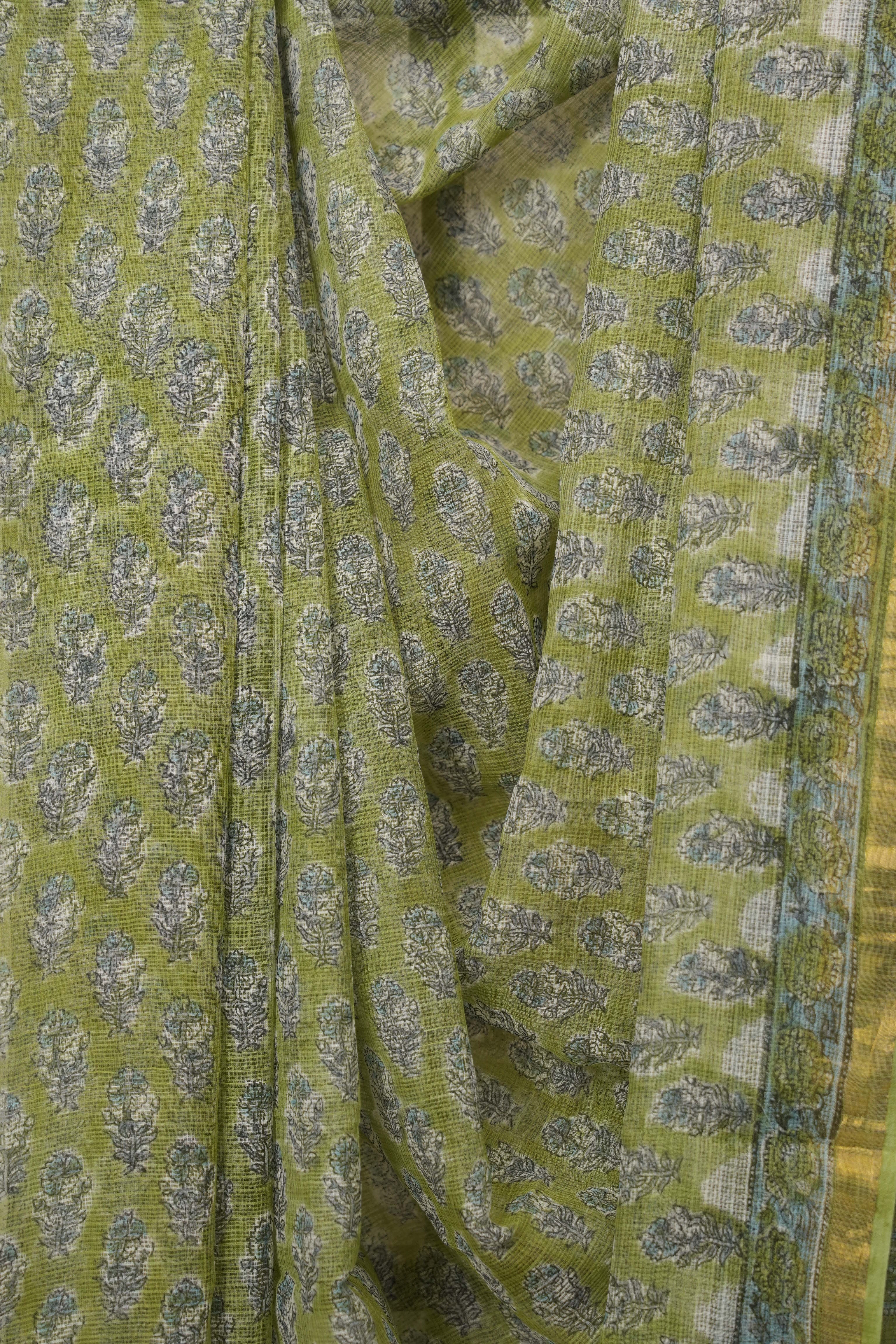 Pista Green HBP Kota Doria Saree - SRPGKDS279