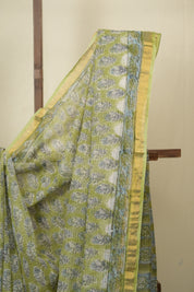 Pista Green HBP Kota Doria Saree - SRPGKDS279