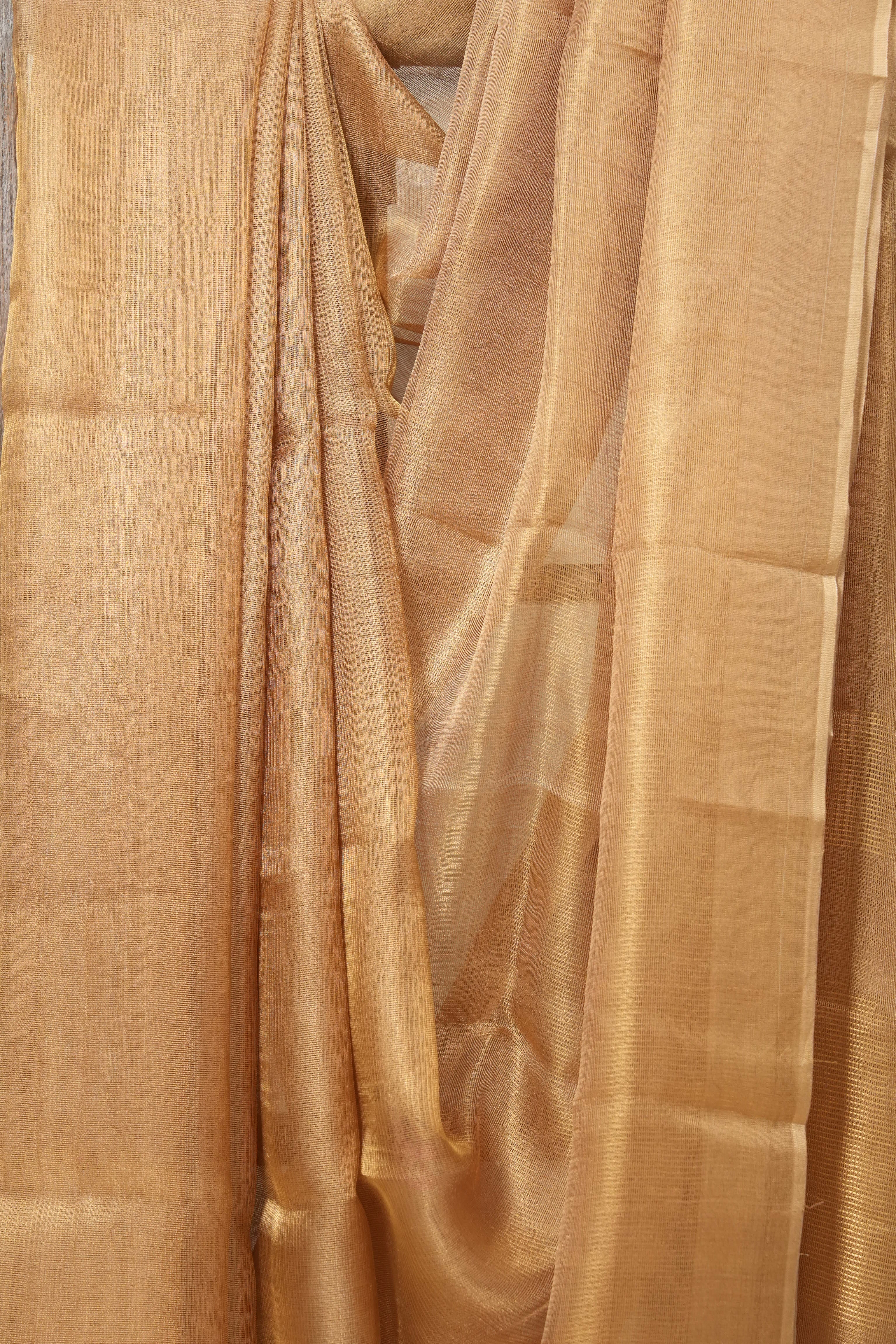 Golden Brown Tissue Tussar Silk Saree - SRGBTTSS495