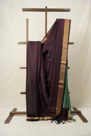 Wine Raw Silk Saree - SRWRSS953