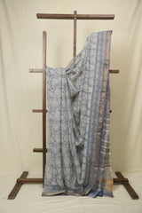 White Blue Kota Doria Saree - SRWBKDS275
