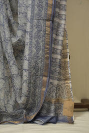 White Blue Kota Doria Saree - SRWBKDS275