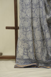 White Blue Kota Doria Saree - SRWBKDS275