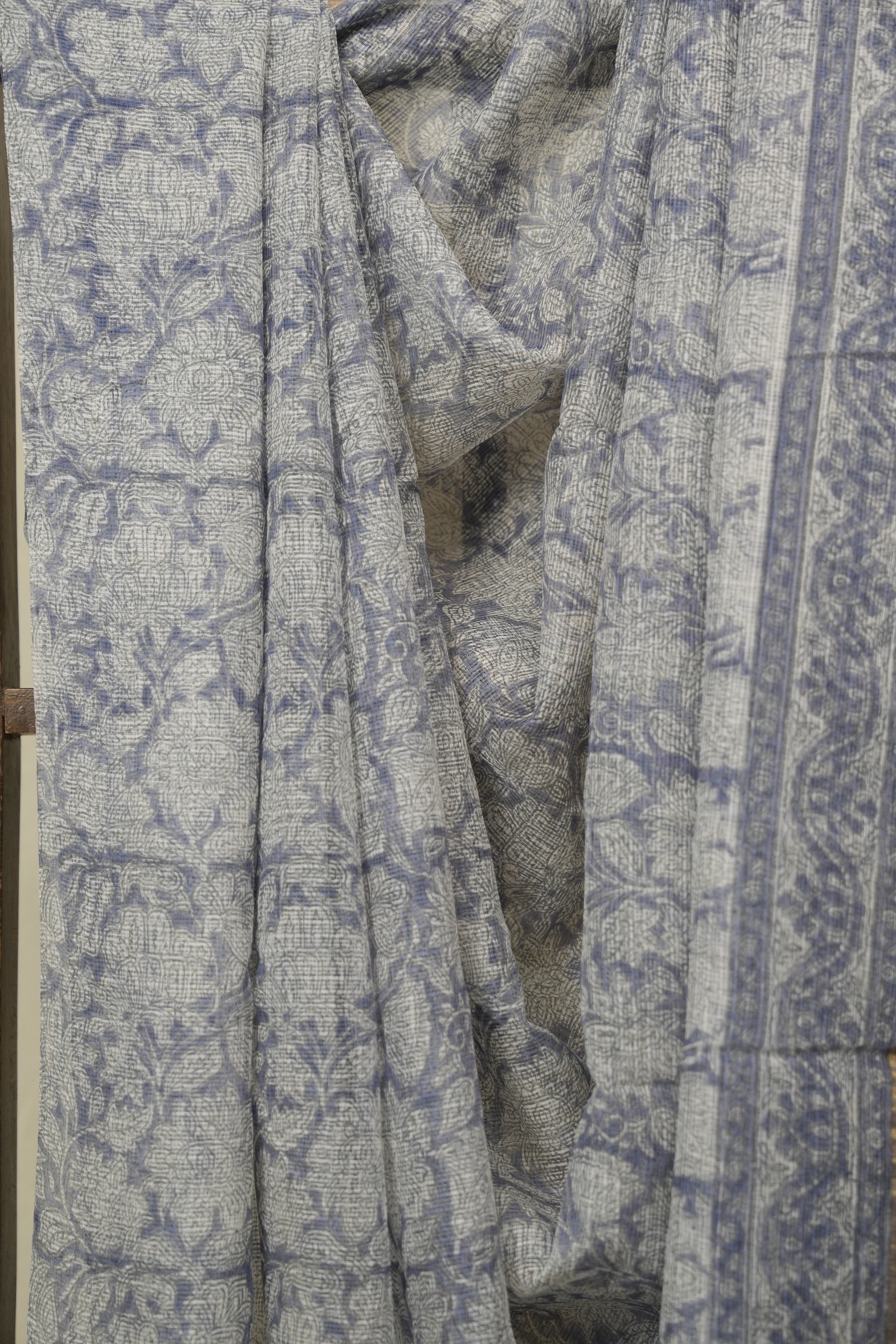 White Blue Kota Doria Saree - SRWBKDS275