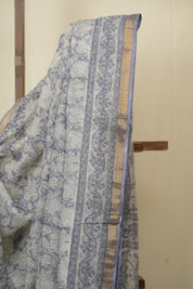 White Blue Kota Doria Saree - SRWBKDS275