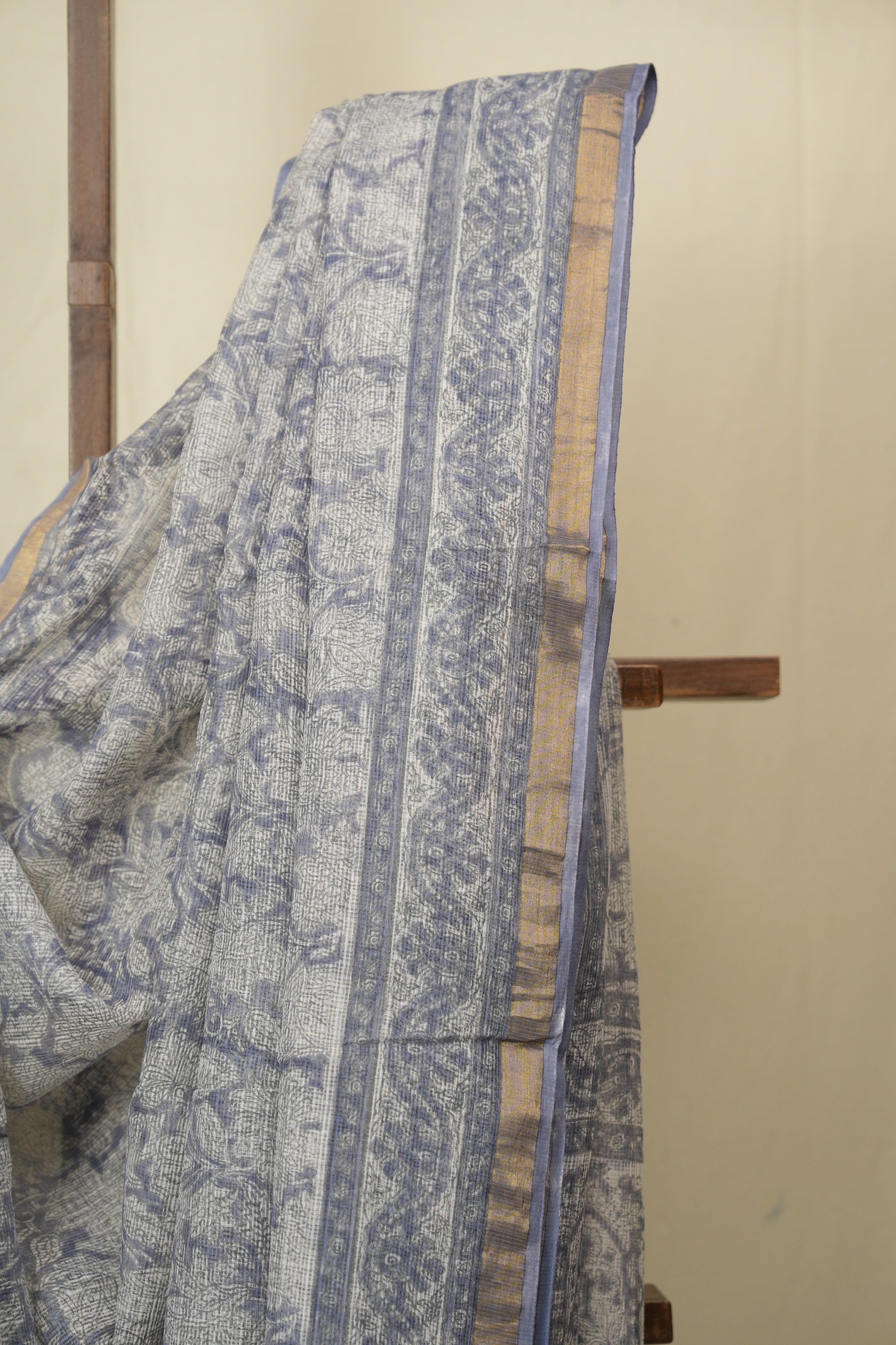 White Blue Kota Doria Saree - SRWBKDS275