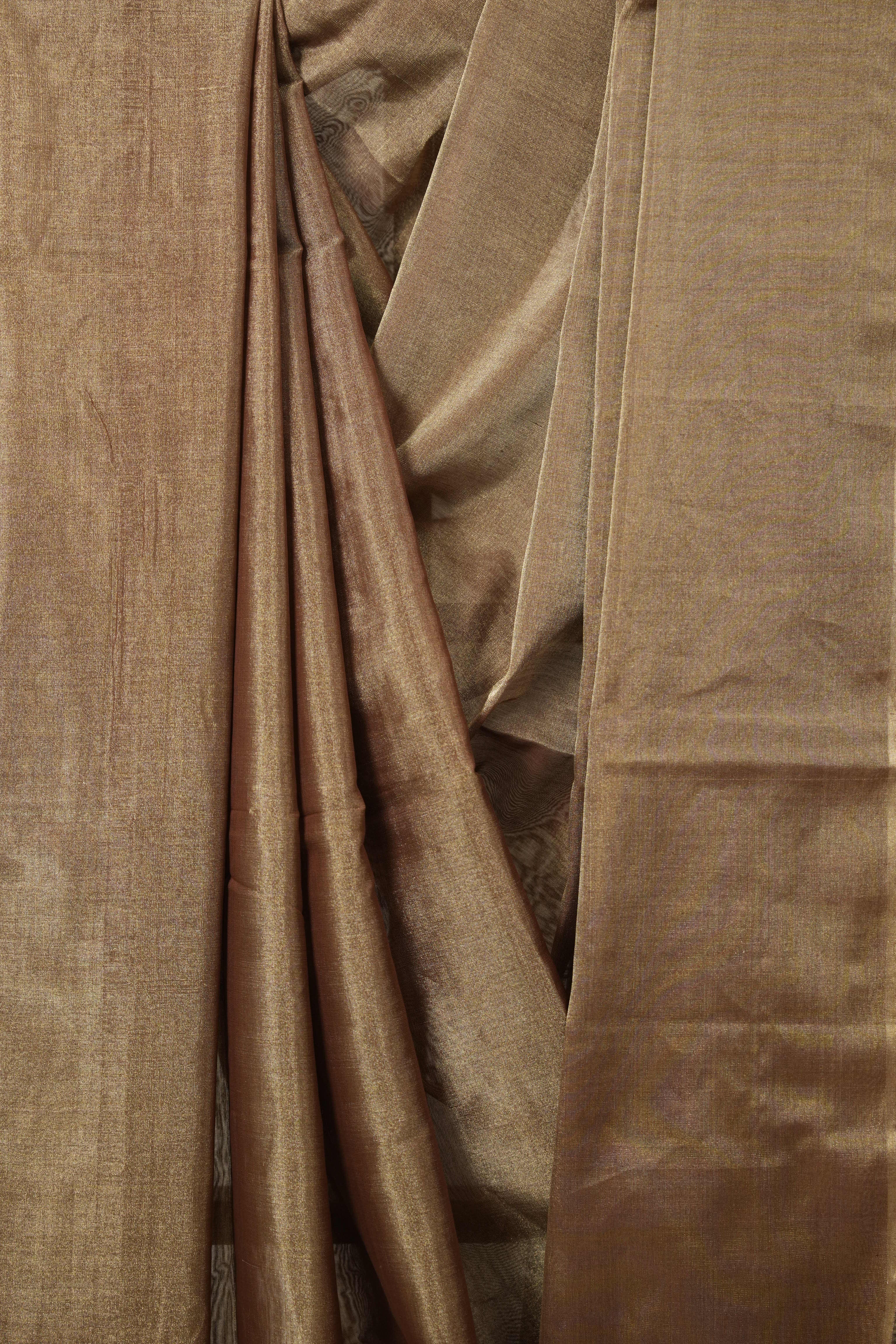 Brown Gold Maheshwari Tissue Saree - SRBGMTS661