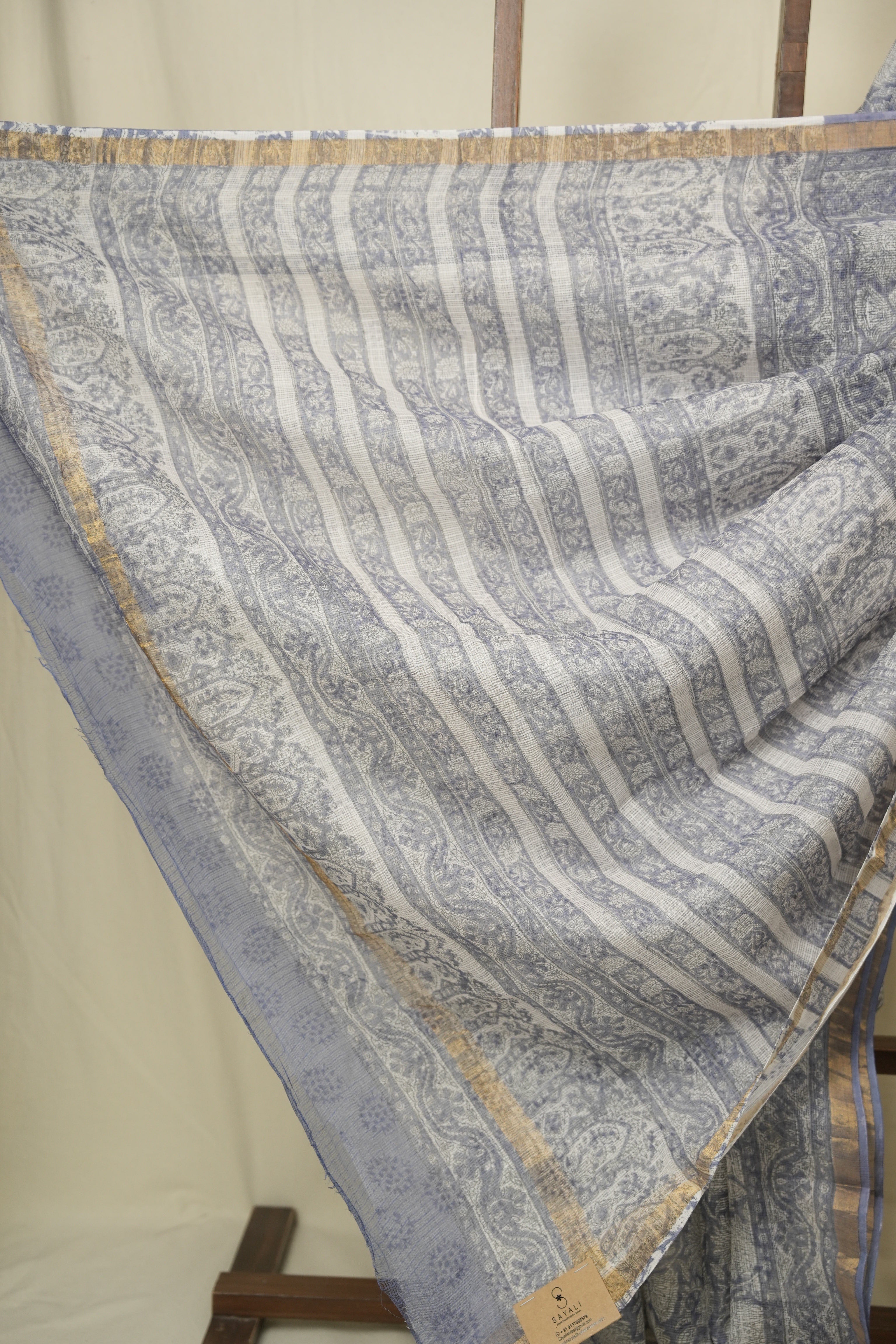 White Blue Kota Doria Saree - SRWBKDS275