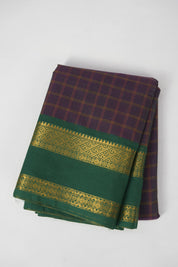 Two Tone Green Checks Kanchi Cotton Saree -SRGCKCS1173
