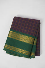 Two Tone Green Checks Kanchi Cotton Saree -SRGCKCS1173