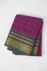 Magenta Checks Kanchi Cotton Saree -SRMCKCS1176