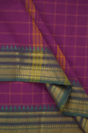 Magenta Checks Kanchi Cotton Saree -SRMCKCS1176