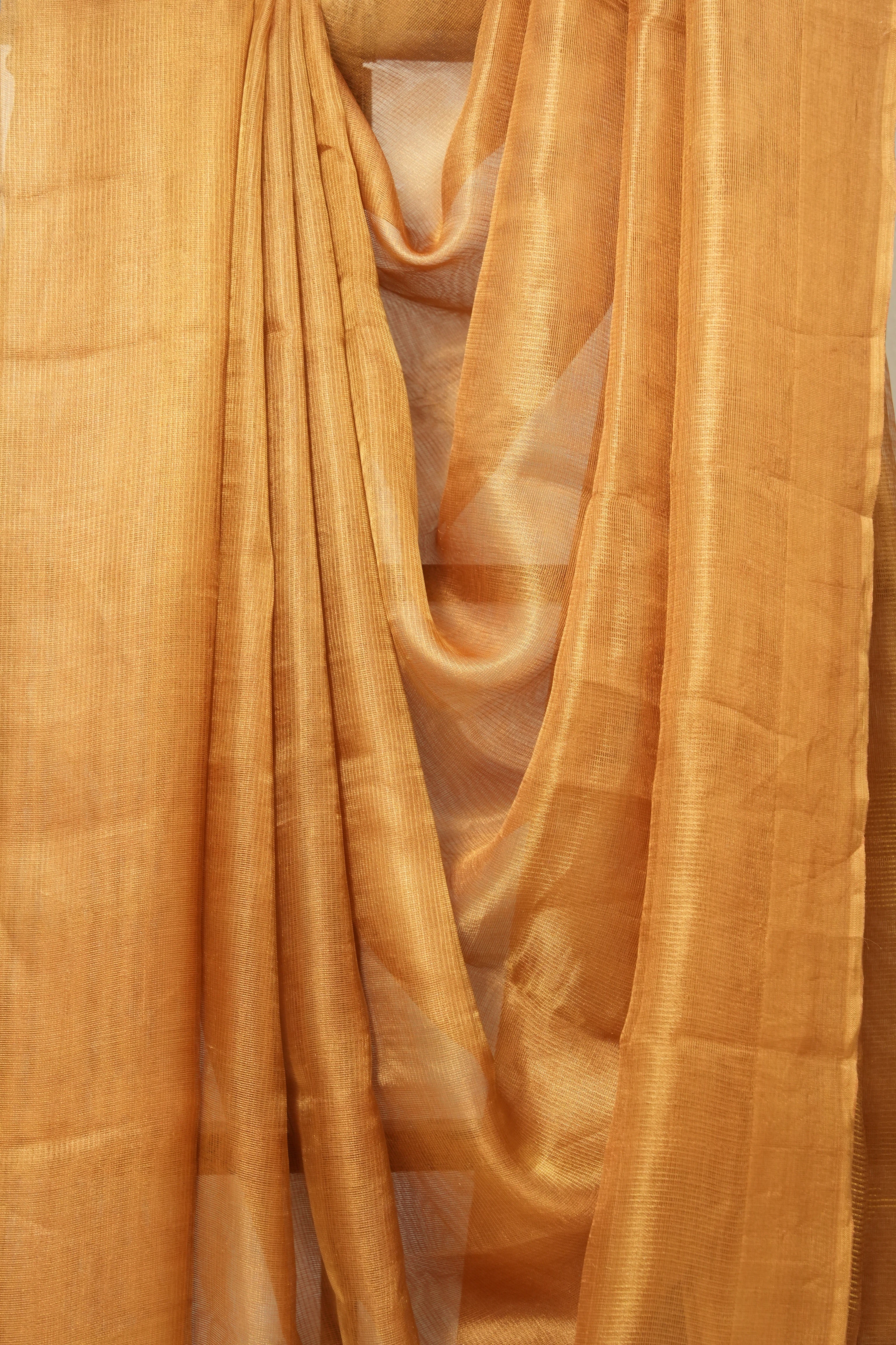 Orange Gold Tissue Tussar Silk Saree - SROGTTSS496