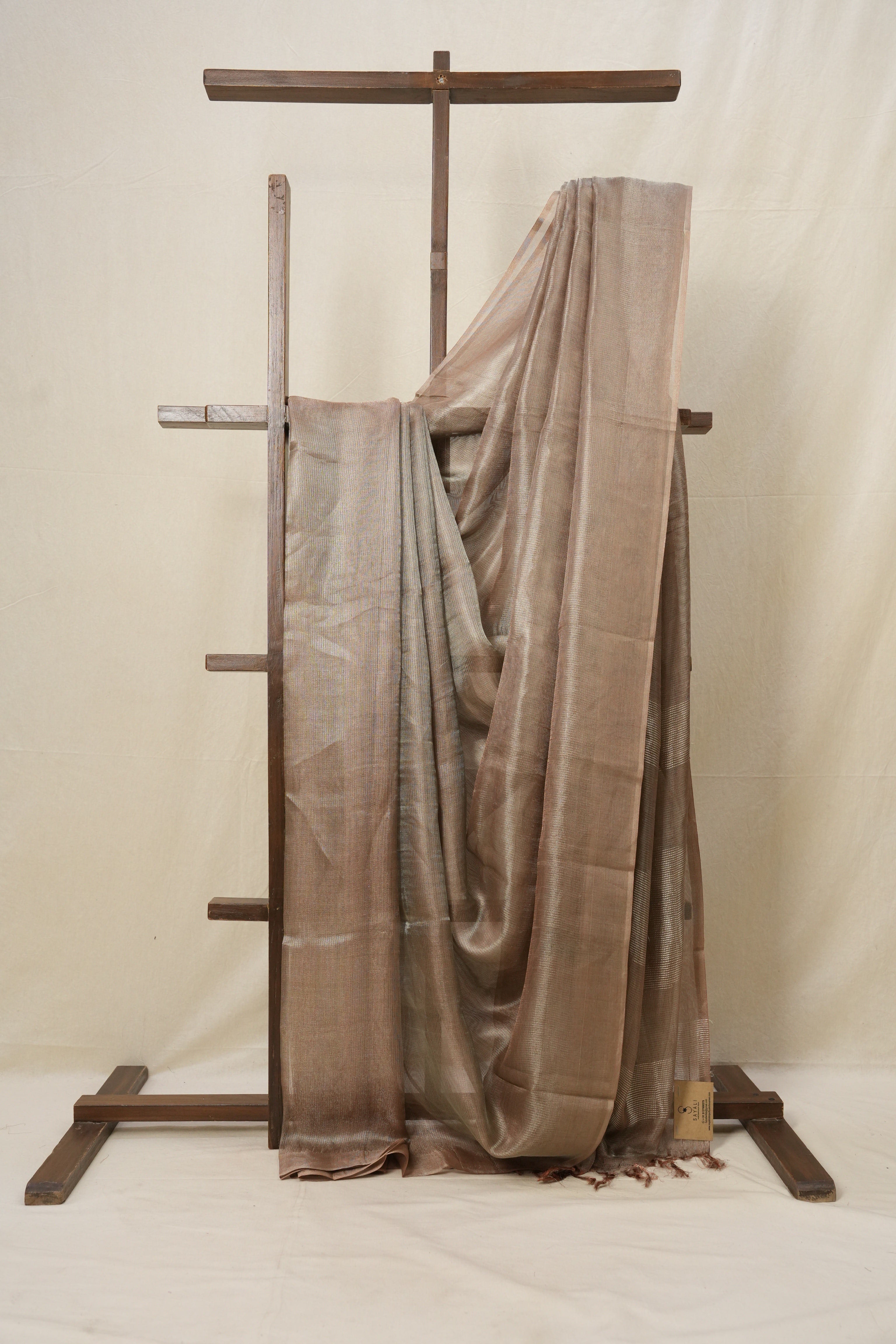 Brown Silver Tissue Tussar Silk Saree - SRBSTTSS509